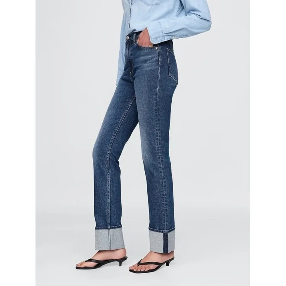 NWT Gap High Rise Cuffed '90s Slim Straight Jeans Blue Denim Plus Size 33 16 - Picture 3 of 12